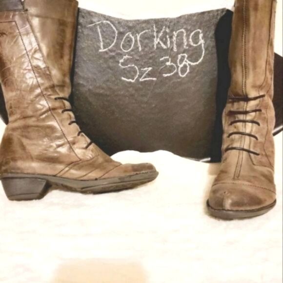 Dorking by Fluchos Vintage Brownish/Grey Mid Calf Leather Boots Sz 38/7.5 - Picture 2 of 16